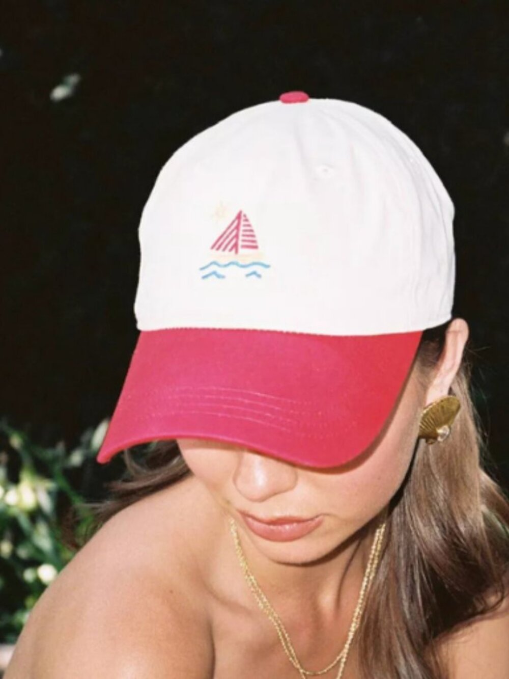 Frasier Sterling Sail Boat Hat Cream Red Adjustable Cotton Baseball Cap